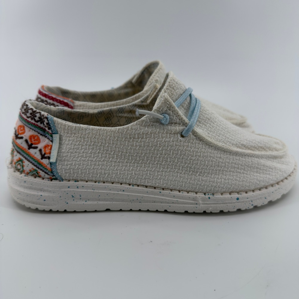 Hey Dude Wendy White Aztec Women's Size 8 Slip On Loafers Shoes